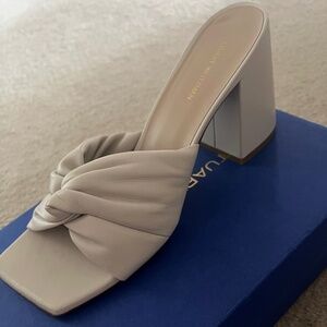 Stuart Weitzman Beige Glamknot block heel sandal, 41.5 / 11 size